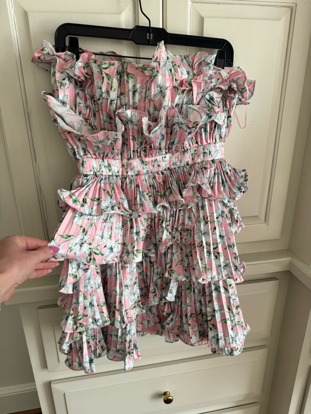 AMUR Pink Floral Ruffle Midi Dress